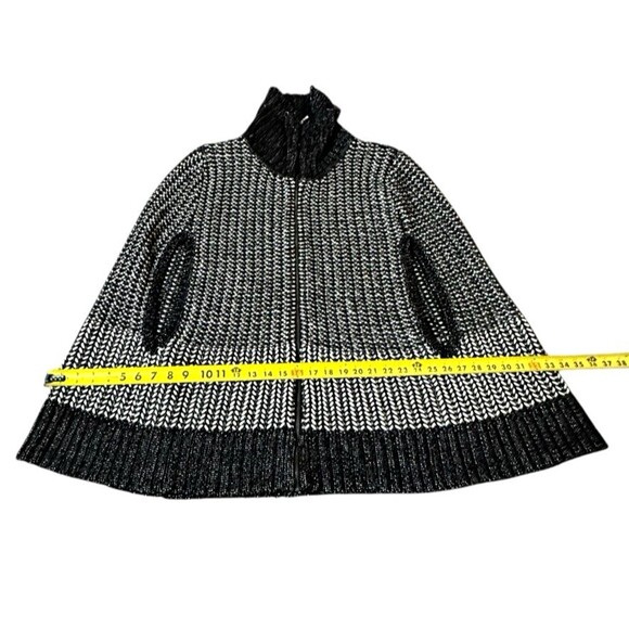 DKNY JEANS XL BLack White silver PONCHO Full Zip Front Chunky Knit Sparkle - Picture 8 of 14